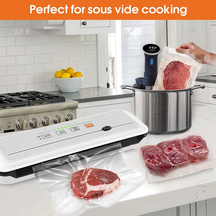 Automatic Kitchen Helper Vacuum Sealer. Dry Moist Food Modes. Built-in Cutter. Easy to Use. External Vacuum. Starter Kits.