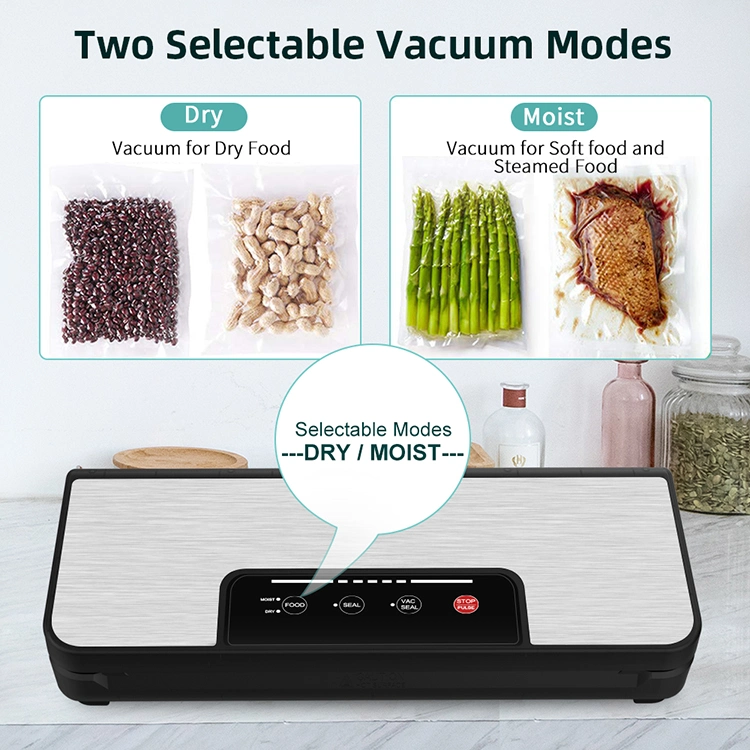 Food Storage Vacuum Sealer. Cutting Design. Roll Storage. Pulse Funtion. Manual Dry Moist Options. Starter Kits. External Vacuum.