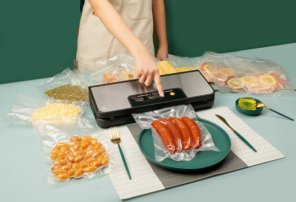 Food Storage Vacuum Sealer. Cutting Design. Roll Storage. Pulse Funtion. Manual Dry Moist Options. Starter Kits. External Vacuum.