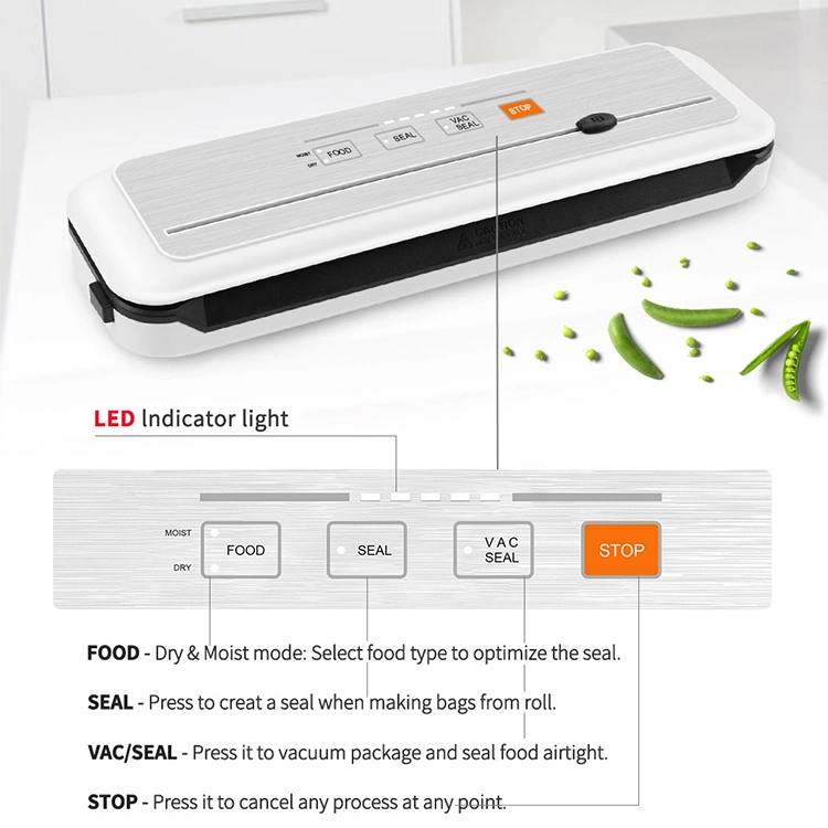 Automatic Kitchen Helper Vacuum Sealer. Dry Moist Food Modes. Built-in Cutter. Easy to Use. External Vacuum. Starter Kits.